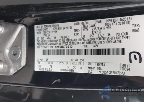 2014 Ford Escape Se из США, поврежденный, VIN 1FMCU0GX2EUD79213